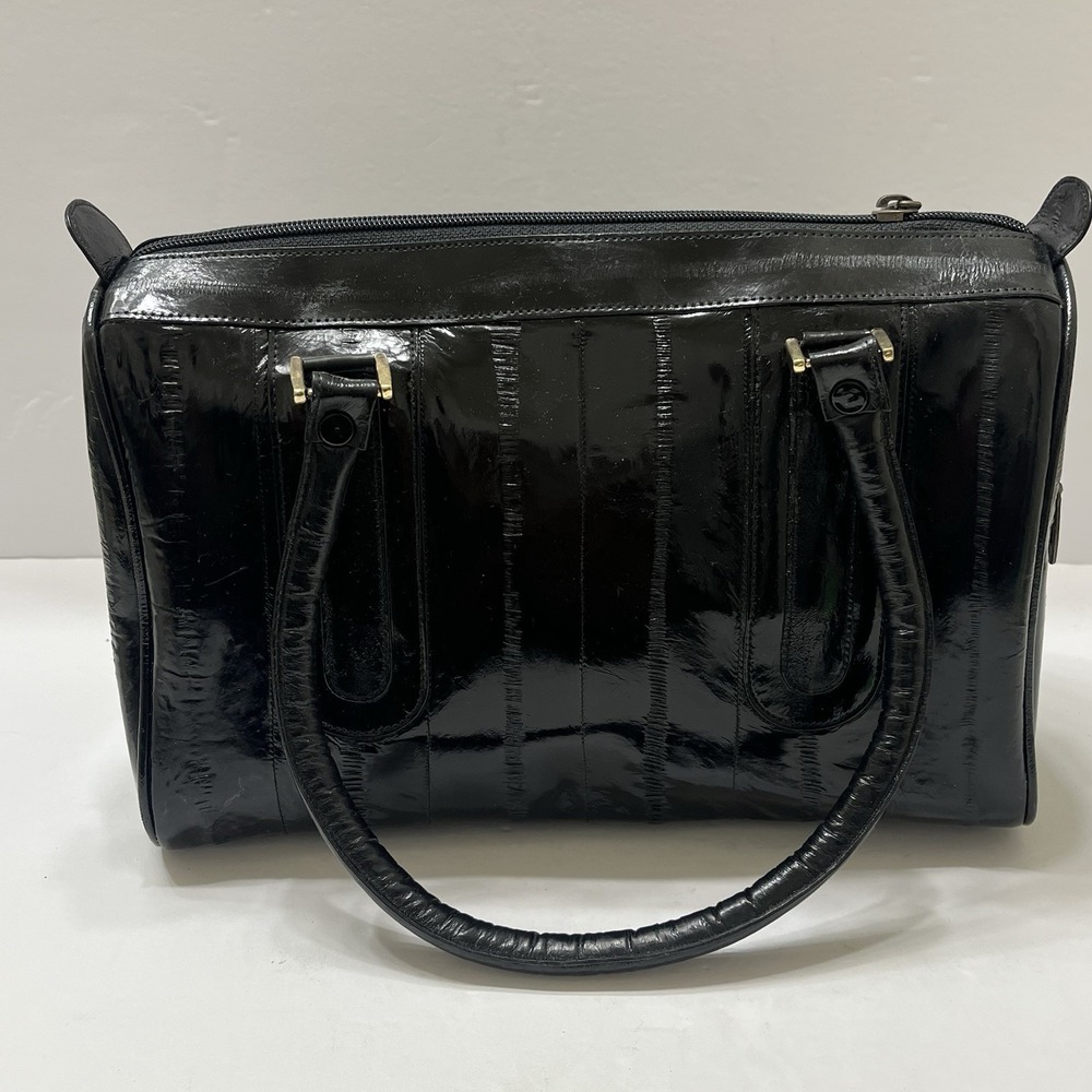Vintage Eel Skin Handbag Black Double Handles Original Box 8x11x5"